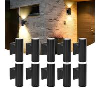 Aigostar 10x Aplique de Pared Exterior/Interior IP65 - Pack 10 Unidades para Terraza, Jardín, Entrada, Pasillo, Balcón. Luz Arriba/Abajo, Aluminio, Cristal Templado, GU10 (No Incluye Bombilla), Negro