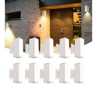 Aigostar 10x Aplique de Pared Exterior/Interior IP65 - Pack 10 Unidades para Terraza, Jardín, Entrada, Pasillo, Balcón. Luz Arriba/Abajo, Aluminio, Cristal Templado, GU10 (No Incluye Bombilla), Blanco