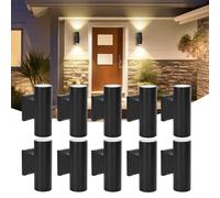 Aigostar 10x Aplique de Pared Exterior/Interior IP65 - Pack 10 Unidades para Terraza, Jardín, Entrada, Pasillo, Balcón. Luz Arriba/Abajo, Aluminio, Cristal Templado, GU10 (No Incluye Bombilla), Negro