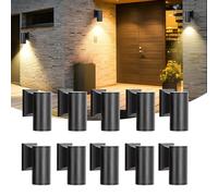 Aigostar 10x Aplique de Pared Exterior/Interior IP65 - Pack 10 Unidades para Terraza, Jardín, Entrada, Pasillo, Balcón. Luz Arriba/Abajo, Aluminio, Cristal Templado, GU10 (No Incluye Bombilla), Negro