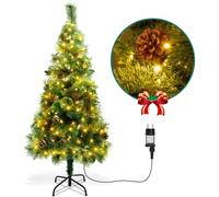 Aigostar 150 CM Árbol de Navidad Artificial,con Cadena de Luces LED de 13 M,200 LED Blanco cálido,8 Modos de Iluminación,Ramas Aguja de Pino con Piñas,Verde,Incluye Soporte de Meta