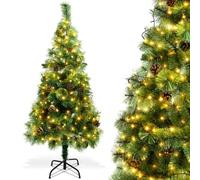 Aigostar 150 CM Árbol de Navidad Artificial,con Cadena de Luces LED de 13 M,8 Modos de Iluminación,200 LED Blanco cálido,Ramas Aguja de Pino con Piñas,Verde,Incluye Soporte de Meta