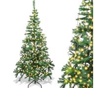 Aigostar 180 CM Árbol de Navidad Artificial,con Cadena de luces LED de 18 M, 300 LED Blanco cálido, 8 Modos de Iluminación,450 Ramas,Color Verde,Incluye Soporte de Meta