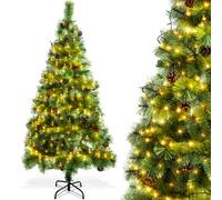 Aigostar 180 CM Árbol de Navidad Artificial,con Cadena de Luces LED de 18 M,300 LED Blanco cálido,8 Modos de Iluminación,Ramas Aguja de Pino con Piñas,Verde,Incluye Soporte de Meta