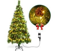 Aigostar 180 CM Árbol de Navidad Artificial,con Cadena de Luces LED de 18 M,8 Modos de Iluminación,300 LED Blanco cálido,Ramas Aguja de Pino con Piñas,Verde,Incluye Soporte de Meta