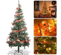 Aigostar 180 CM Árbol de Navidad Artificial,con Cadena de Luces LED de 18 M e Cinta de Navidad Rojos da 10 M,Blanco cálido,8 Modos de Iluminación,450 Ramas,Color Verde,Incluye Soporte de Meta