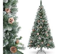 Aigostar 180 CM Árbol de Navidad Artificial de Blanco Nevado, 650 ramas frondosas y 43 piñas naturales para Decoración Navideña de Interior, Incluye Soporte Metálica,Montaje Fácil