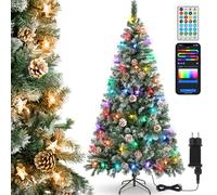 Aigostar 180CM Árbol de Navidad Artificial con Efecto de Nieve, Luces Inteligentes de 10M con 66 Leds(Estrellas), 39 Modos Dinámicos, Sync Musical, DIY Colores. Arbol Navidad con 650 Ramas, 43 Piñas