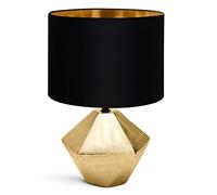 Aigostar 197179 - Lámpara de Cerámica, casquillo E14, φ220mm. Forma de diamante, Dorado. Lámpara de Mesa o Mesita de Noche, Pantalla de Tela, Lámpara Escritorio Diseño moderno para Estudio, Salón etc