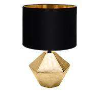 Aigostar 197179 - Lámpara de Cerámica, casquillo E14, φ220mm. Forma de diamante, Dorado. Lámpara de Mesa o Mesita de Noche, Pantalla de Tela, Lámpara Escritorio Diseño moderno para Estudio, Salón etc