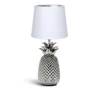 Aigostar 197209 - Lámpara de Cerámica, casquillo E14. Forma de piña, Plateado. Lámpara de Mesa o Mesita de Noche, Pantalla de Tela, Lámpara Escritorio Diseño moderno para Dormitorio, Estudio, Salón