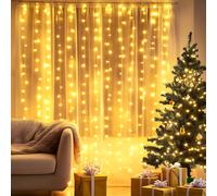 Aigostar 2×2m 200LED Cortina de Luces Navidad, 8 Modos Luces de Cadena de Cortina, IP44 Impermeable con Temporizador, para Habitacion, Exterior (Blanco Cálido)