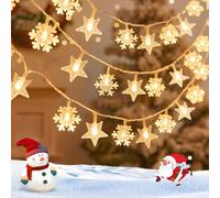 Aigostar 2.5m 25 LED Guirnaldas Luces Pilas Estrella y Copo de Nieve, 8 Modos Cadena de Luces Navidad, IP44 Impermeable con Temporizador para Interior y Exterior, Fiesta, Dormitorio (Blanco Cálido)