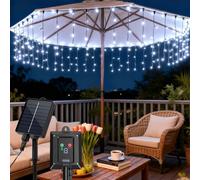 Aigostar 2 PCS Cortina Luces para Exterior Solares, 3M+5M*0.4M 100 LED 8 Modos, Cortinas de Luz Exterior, IP65, Visualización del nivel de batería, para Bodas, Fiestas. Luz Blanca Fría