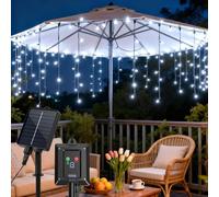 Aigostar 2 PCS Cortina Luces para Exterior Solares, 3M+5M*0.6M 100 LED 8 Modos, Cortinas de Luz Exterior, IP65, Visualización del nivel de batería, para Bodas, Fiestas. Luz Blanca Fría
