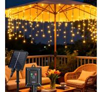 Aigostar 2 PCS Cortina Luces para Exterior Solares, 3M+5M*0.6M 100 LED 8 Modos, Cortinas de Luz Exterior, IP65, Visualización del nivel de batería, para Bodas, Fiestas. Blanco Cálido