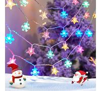Aigostar 2 Piezas 2.5m 25 LED Guirnaldas Luces Pilas Estrella y Copo de Nieve, 8 Modos Cadena de Luces Navidad, IP44 Impermeable con Temporizador para Interior y Exterior, Fiesta, Dormitorio (RGB)