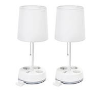 Aigostar 2 Piezas Lámpara de Mesa E27 con Enchufe y Toma de Corriente, Salida USB y Tipo C, Lámpara de Mesita de Noche con Pantalla de Tela, Lámpara de Noche para Dormitorio Salón Oficina (Blanca)