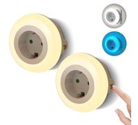 Aigostar 2 Piezas Luz Nocturna con Enchufe y Toma de Corriente, 3 Colores Luz Noche con Sensor de Luz y Control Táctil, Luz Quitamiedos Infantil para Dormitorio, Pasillo, Cocina