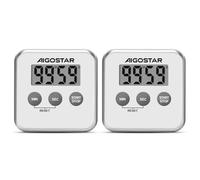 Aigostar 2 Piezas Temporizador de Cocina Digital con Pantalla LCD Grande, Multifunción: Cronómetro, Cuenta Atrás, Adelante y Aviso Sonoro. 3 Formas de Instalación: Imán, Sobremesa o Colgado