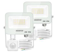 Aigostar 20W Foco LED Exterior con Sensor Movimiento PIR Blanco，2 piezas，1650LM Super Brillo Proyector LED Interior， IP65 Impermeable，Blanco Natural 4000K，Luz de Seguridad para Jardín，Patio，Garaje