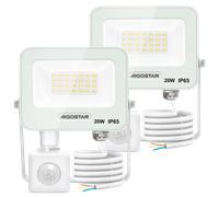 Aigostar 20W Foco LED Exterior con Sensor Movimiento PIR Blanco，2 piezas，1650LM Super Brillo Proyector LED Interior， IP65 Impermeable，Blanco Natural 4000K，Luz de Seguridad para Jardín，Patio，Garaje