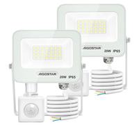Aigostar 20W Foco LED Exterior con Sensor Movimiento PIR Blanco,2 piezas,1650LM Super Brillo Proyector LED Interior,IP65 Impermeable,Blanco Frío 6500K,Luz de Seguridad para Jardín,Patio,Garaje, etc