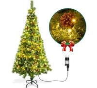 Aigostar 210 CM Árbol de Navidad Artificial，con Cadena de Luces LED de 23 M，400 LED Blanco cálido，8 Modos de Iluminación，Ramas Aguja de Pino con Piñas，Incluye Soporte de Meta，Verde