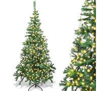 Aigostar 210 CM Árbol de Navidad Artificial,con Cadena de luces LED de 23 M,400 LED Blanco cálido, 8 Modos de Iluminación,600 Ramas,Color Verde,Incluye Soporte de Meta