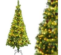 Aigostar 210 CM Árbol de Navidad Artificial,con Cadena de luces LED de 23 M,400 LED Blanco cálido,8 Modos de Iluminación,Ramas Aguja de Pino con Piñas,Verde,Incluye Soporte de Meta