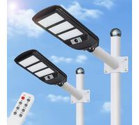 Aigostar - 2Uds 100W Farola solar LED exterior con sensor de movimiento, mando a distancia, 1300LM luz blanca. Foco solar LED potentes con temporizador, impermeable protección IP65. No incluye soporte