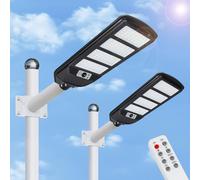 Aigostar - 2Uds 200W Farola solar LED exterior con sensor de movimiento, mando a distancia, 2000LM luz blanca. Foco solar LED potentes con temporizador, impermeable protección IP65.No incluye soporte