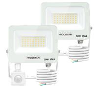 Aigostar 30W Foco LED Exterior con Sensor Movimiento PIR Blanco，2 piezas，2750LM Super Brillo Proyector LED Interior， IP65 Impermeable，Blanco Natural 4000K，Luz de Seguridad para Jardín，Patio，Garaje