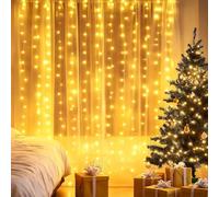Aigostar 4 Piezas 2×2m 200LED Cortina de Luces Navidad, 8 Modos Luces de Cadena de Cortina, IP44 Impermeable con Temporizador, para Habitacion, Exterior (Blanco Cálido)