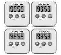Aigostar 4 Piezas Temporizador de Cocina Digital con Pantalla LCD Grande, Multifunción: Cronómetro, Cuenta Atrás, Adelante y Aviso Sonoro. 3 Formas de Instalación: Imán, Sobremesa o Colgado
