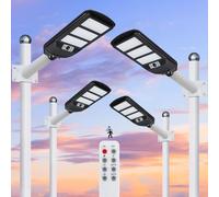 Aigostar - 4Uds 150W Farola solar LED exterior con sensor de movimiento, mando a distancia, 1500LM luz blanca. Foco solar LED potentes con temporizador, impermeable protección IP65.No incluye soporte