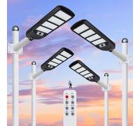 Aigostar - 4Uds 200W Farola solar LED exterior con sensor de movimiento, mando a distancia, 2000LM luz blanca. Foco solar LED potentes con temporizador, impermeable protección IP65.No incluye soporte