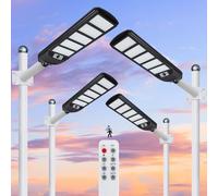 Aigostar- 4Uds 300W Farola solar LED exterior con sensor de movimiento, mando a distancia, 3000LM luz blanca. Foco solar LED potentes con temporizador, impermeable protección IP65. No incluye soporte