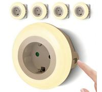 Aigostar 5 Piezas Luz Nocturna con Enchufe y Toma de Corriente, 3 Colores Luz Noche con Sensor de Luz y Control Táctil, Luz Quitamiedos Infantil para Dormitorio, Pasillo, Cocina