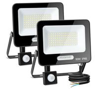Aigostar- 50W Foco LED con Sensor Movimiento, Super Brillo Focos Exterior, 4600LM, Blanco Frío 6500K, IP65 Impermeable, Proyector LED Exterior, Perfectas para Jardín, Garaje, Patio, Paquete de 2