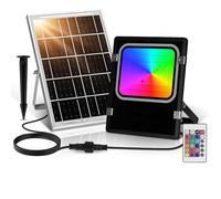 Aigostar - 50W Foco Solar Exterior RGB con Mando a Distancia, 4000mAH Batería de Gran Capacidad y Gran Panel Solar. Impermeable IP66, Cable de 5M. Proyector LED para Interior y Jardín, Patio, Camino
