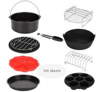 Aigostar Accesorios freidora de aire, 12 Piezas Accesorios Airfryer Molde Silicona, freidora de aire papel, Bandeja pizza, Parrilla, Sin BPA für COSORI/Philips4.2L, 5,5L 6,2L 6,5L(22CM)