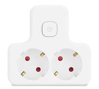 Aigostar Adaptador con Interruptor Enchufes 2 Tomas, Con Protección Infantil,16A,250V,Blanco (1 Pieza, 2 Schuko, Blanco Gris)