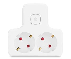 Aigostar Adaptador con Interruptor Enchufes 2 Tomas, Con Protección Infantil,16A,250V,Blanco (1 Pieza, 2 Schuko, Blanco Gris)