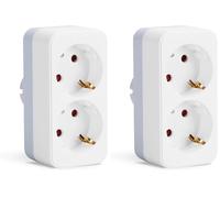 Aigostar Adaptador Enchufes Europeos con 2 Tomas Enchufe de Pared con Protección Infantil,16A,250V, Blanco Gris (Paquete de 2)