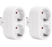 Aigostar Adaptador Enchufes Europeos con 2 Tomas,Ladron Enchufe Doble Frontal con Toma de Tierra,16A,250V,Blanco (Paquete de 2)