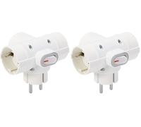 Aigostar Adaptador Enchufes Europeos con 3 Tomas y Interruptor,Enchufe de Pared.con Protección Infantil,16A,250V,Blanco (Paquete de 2)