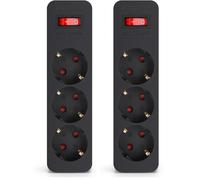 Aigostar Adaptador Enchufes Plano con 3 Tomas y Interruptor,Ladron Enchufes con Protección Infantil,Enchufe de Pared,16A,250V,Negro (Paquete de 2)