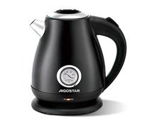 Aigostar Adrian - Hervidor eléctrico retro 1,7 L, acero inoxidable, 2200 W. Indicador de temperatura, nivel de agua, apagado automático y protección contra ebullición en seco, sin BPA, negro