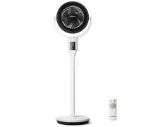 Aigostar Airflow - Ventilador de pie silencioso (23dB) con mando a distancia, motor DC 24W, gran pantalla LED táctil, oscilación 135°, 9 velocidades, altura ajustable 50/130 cm, diámetro 28 cm, blanco